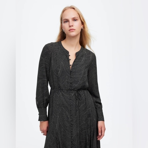 NWT Madewell Black Tie-Waist Midi Dress in White Dot, Size XS - Picture 4 of 16